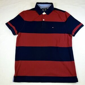 VTG Tommy Hilfiger Striped Rugby Polo Men's M Short Sleeve Red Blue Burgundy Y2K